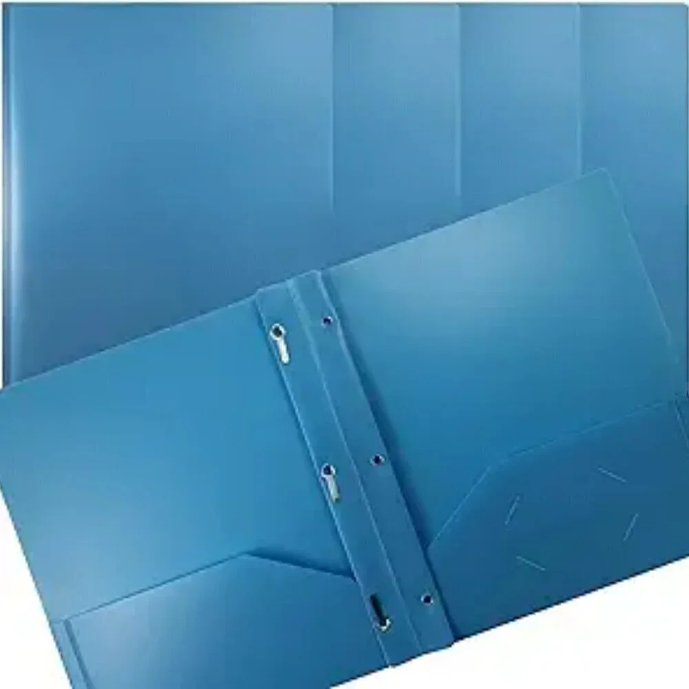 Better Office Products Light Blue Plastic 2 Pocket Folders with Prongs 24 Pack